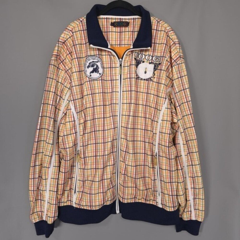 COOGI Men's Jacket XXXL Plaid Full Zip Multicolor RARE 90's Shield Royal Knight